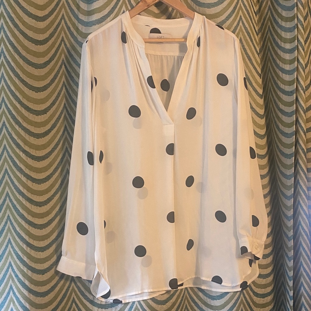 LOFT Ivory Blouse with Black Dots XL